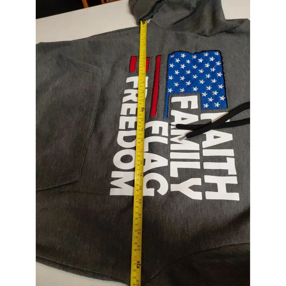 American Legends Sweatshirt Men’s XL Gray Hooded Faith Family Flag Freedom